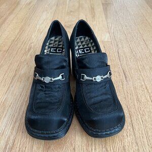 Vintage Y2K Grunge EuroClub Black Chunky Heeled Loafers Women's Size 7